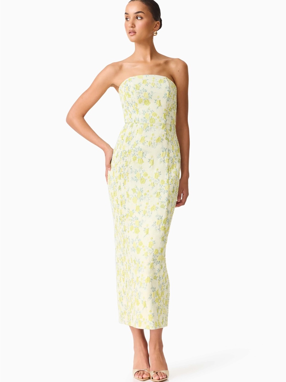 Elliatt Posey Yellow Floral Midi Dress • msrp $345